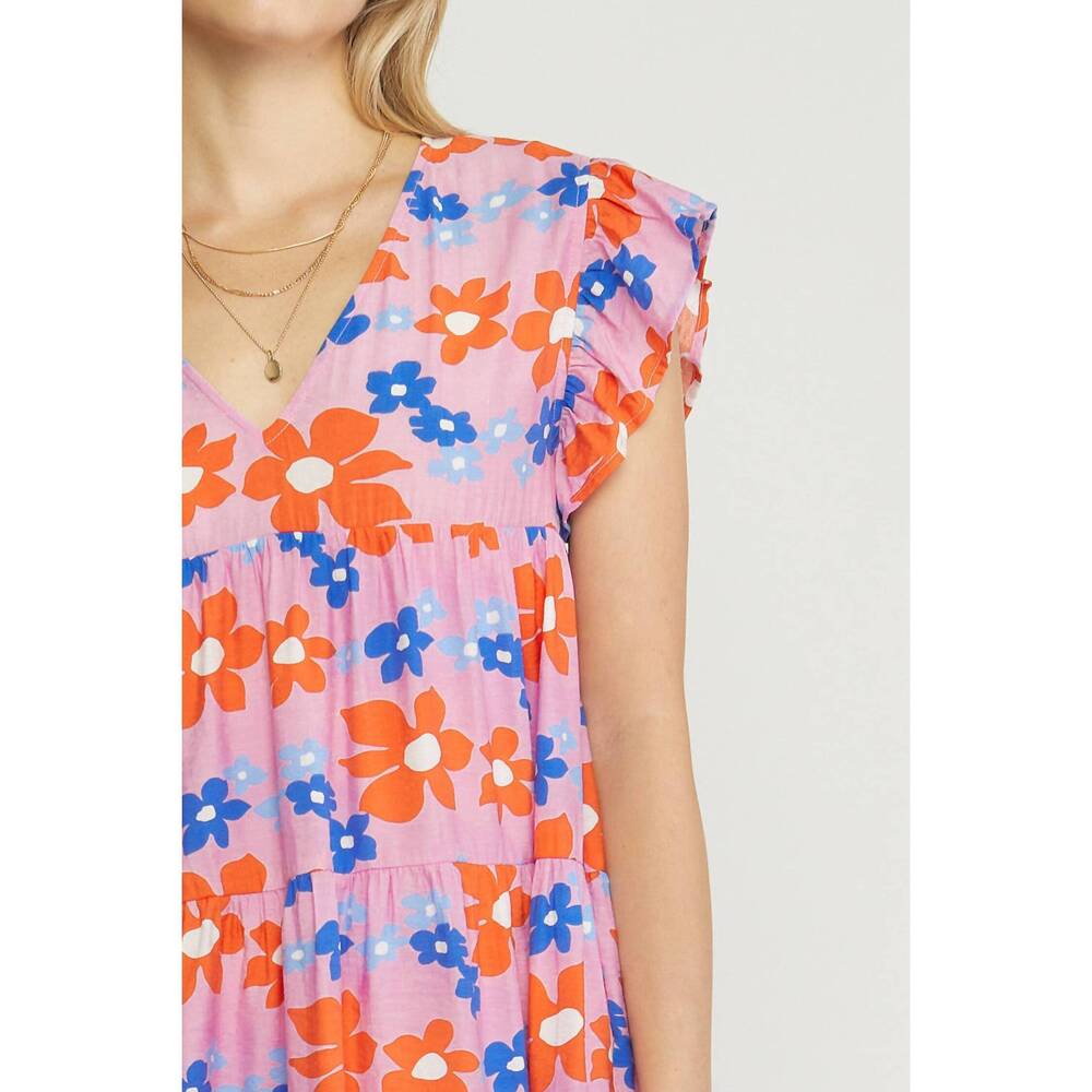 NEW ENTRO floral tiered babydoll dress in pink - Picture 6 of 7